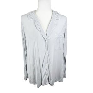 Eberjey Gisele Pajama Top Women Medium Grey Long Sleeve Tencel Button Up